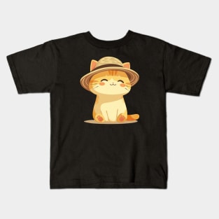 Kawaii Cat in a Hat Kids T-Shirt